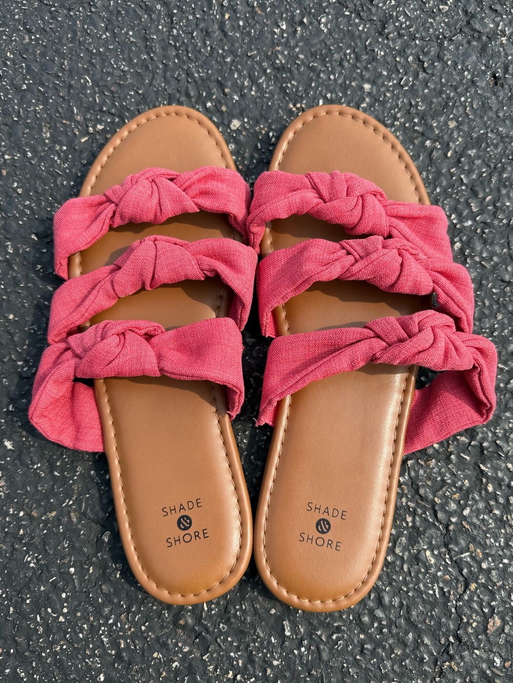 Shade & Shore Pink Knotted Slide Sandals for Women size 9 3 clothe straps comfy